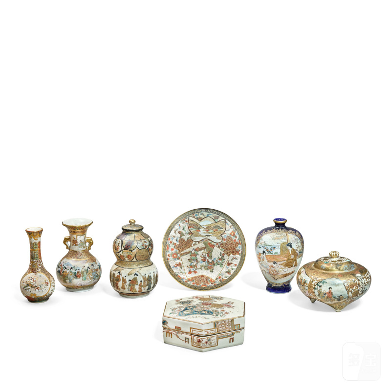 明治時代 薩摩燒器皿一組七件 | A GROUP OF SATSUMA WARE